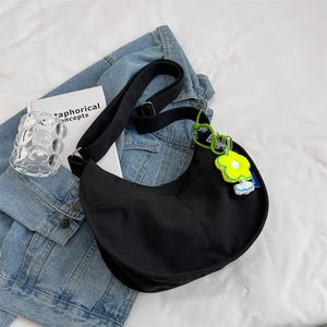 Women's Canvas Crossbody Bag Solid Single Shoulder Student Half Moon Bag