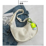 Women's Canvas Crossbody Bag Solid Single Shoulder Student Half Moon Bag Purse