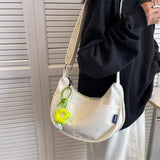 Women's Canvas Crossbody Bag Solid Single Shoulder Student Half Moon Bag Purse