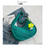 Women's Canvas Crossbody Bag Solid Shoulder Student Half Moon Purse