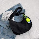 Women's Canvas Crossbody Bag Solid Single Shoulder Student Half Moon Bag Purse