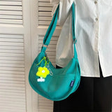 Women's Canvas Crossbody Bag Solid Single Shoulder Student Half Moon Bag Purse