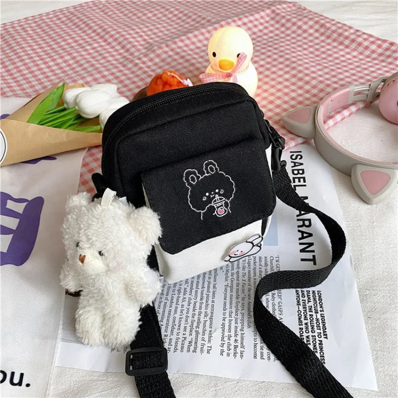Women's Canvas Shoulder Bag Ins Contrast Student Messenger Small