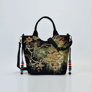Women's Canvas Embroidered Peacock Vintage Handbag Shoulder Bags
