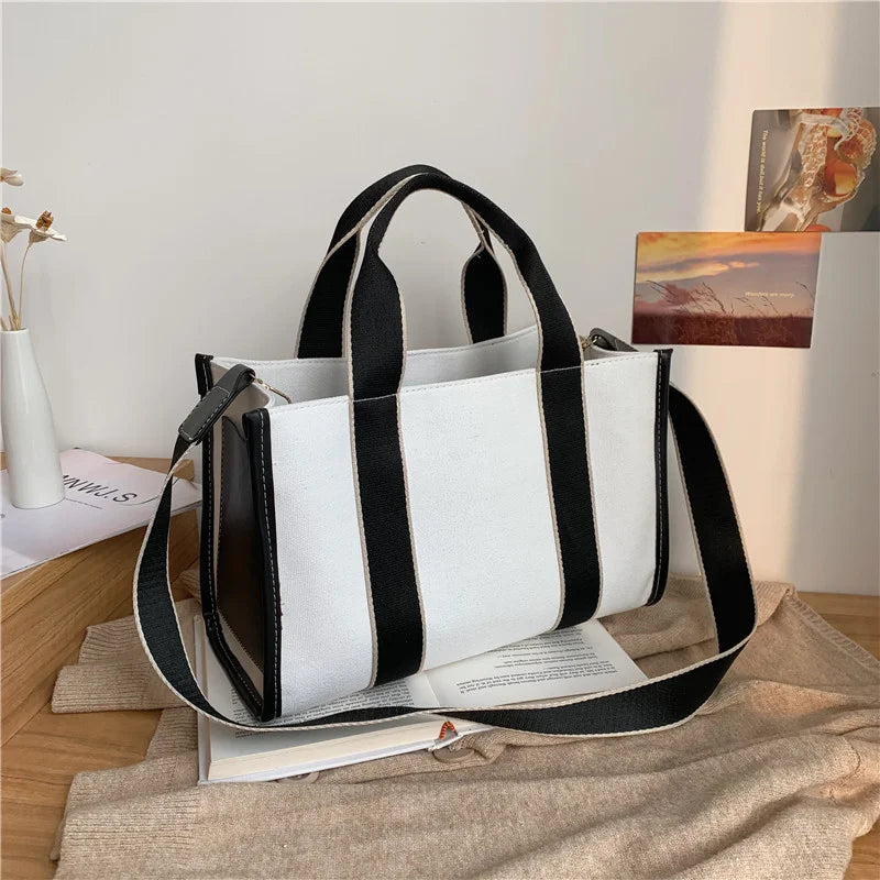 Women's Canvas Shoulder Bag Large Shopper Bags with Crossbody Bag