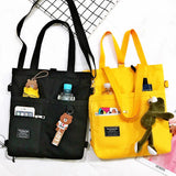 Women's Canvas School Bag With Frog Pendant Girls Handbag