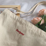 Bonjour Embroidered Canvas Shoulder Bag