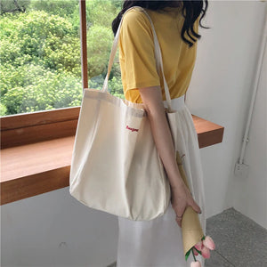Bonjour Embroidered Canvas Shoulder Bag