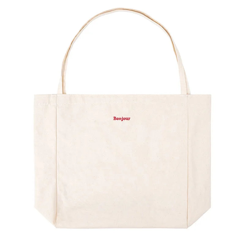 Bonjour Embroidered Canvas Shoulder Bag