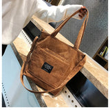 Women's Canvas Shoulder Bag Corduroy Crossbody Handbag Large Capacity