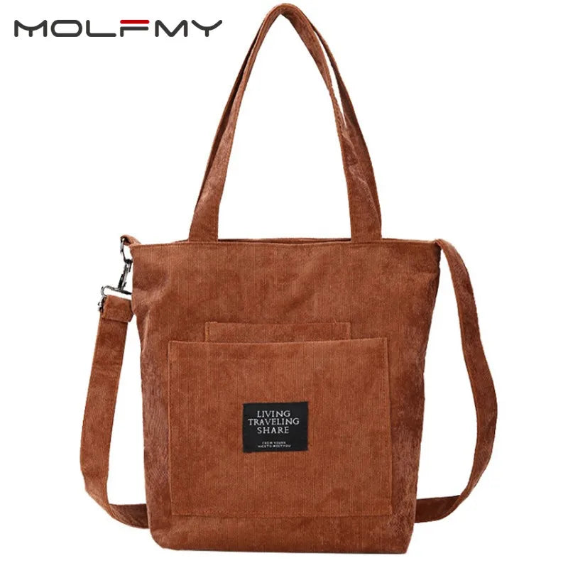 Women's Canvas Shoulder Bag Corduroy Crossbody Handbag Large Capacity