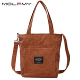 Women's Canvas Shoulder Bag Corduroy Crossbody Handbag Large Capacity