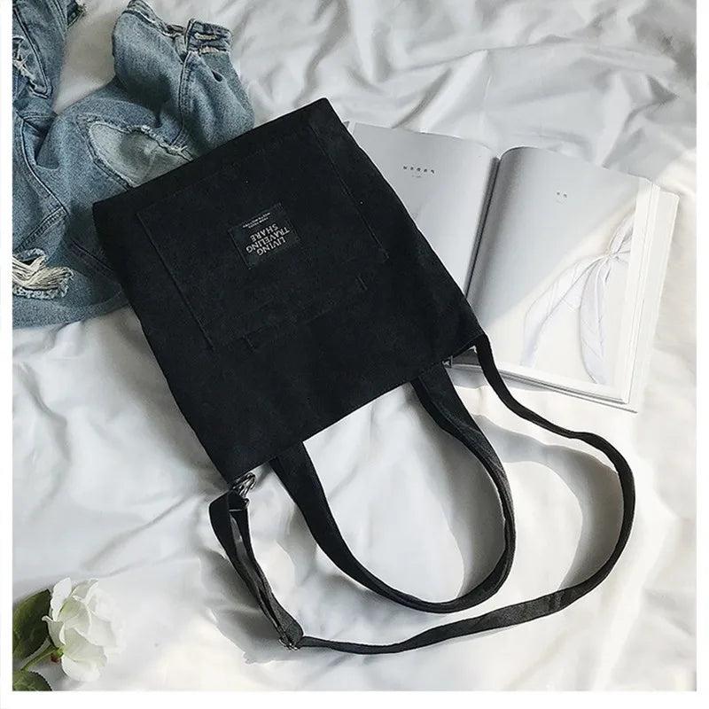 Women's Canvas Shoulder Bag Corduroy Crossbody Handbag Large Capacity