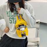 Women's Canvas Shoulder Bag Zipper Carton Crossbody Phone Purse Chest Bag