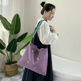 Women's Canvas Shoulder Bag Large Capacity Tote with Cartoon Pendant