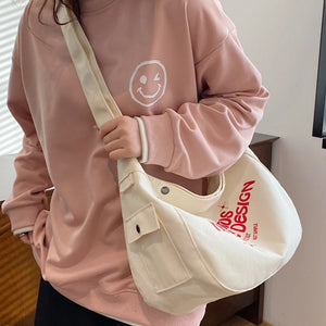 Women's Canvas Shoulder Bag Letter Print Casual Messenger Bags Handbag