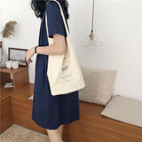 Women's Canvas Shoulder Bag Letters Printing Casual Totes