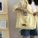 Women's Cheese Pattern Canvas Shoulder Bag Tote