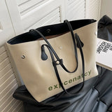 Women's Canvas Shoulder Bags Letter Printed Tote Handbags Large Capacity