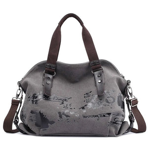 Vintage Graffiti Print Canvas Shoulder Bag