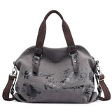 Vintage Graffiti Print Canvas Shoulder Bag