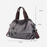 Vintage Graffiti Print Canvas Shoulder Bag