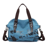 Vintage Graffiti Print Canvas Shoulder Bag