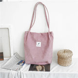 Women's Corduroy Tote Bag Folding Shopping Bag