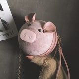 Women's Pig Small Round Crossbody Shoulder Bag with Chain Strap