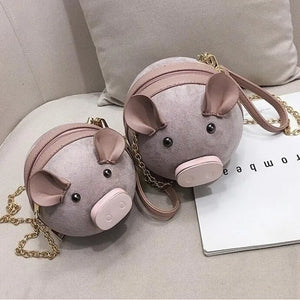 Women's Pig Small Round Crossbody Shoulder Bag with Chain Strap