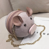 Women's Pig Small Round Crossbody Shoulder Bag with Chain Strap