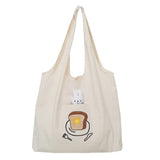 Women's Casual Canvas Shoulder Bag Cartoon Print Shopping Bag