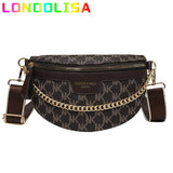Women's Chain Fanny Pack PU Leather Waist Bag Shoulder Crossbody Chest Bags