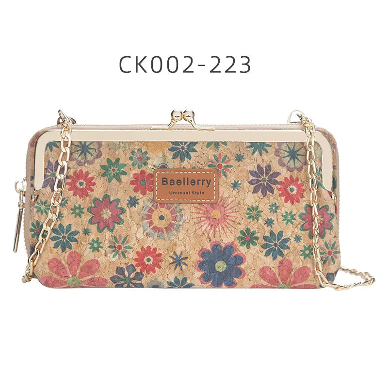 Women's Chain Shoulder Strap Bag Floral Cork Small Handbag