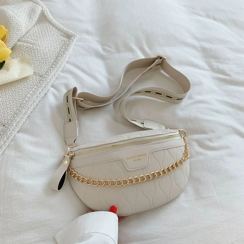 Chain Waist Bag Leather Fanny Pack for Women