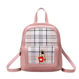 Women's Plaid Pattern PU Backpack Mini Rucksack Faux Leather Shoulder Bag