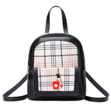 Women's Plaid Pattern PU Backpack Mini Rucksack Faux Leather Shoulder Bag