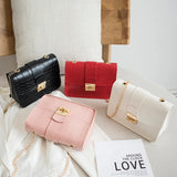 Crocodile Grain Small Square Bag Lock Chain Shoulder Crossbody Bag