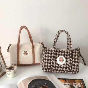 Bear Crossbody Bag Plush Embroidered Winter Boston Bag