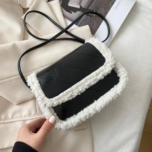 Women's Lambhair Crossbody Bag PU Leather Shoulder Saddle HandBag