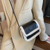 Women's Lambhair Crossbody Bag PU Leather Shoulder Saddle HandBag