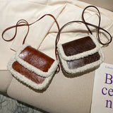 Women's Lambhair Crossbody Bag PU Leather Shoulder Saddle HandBag