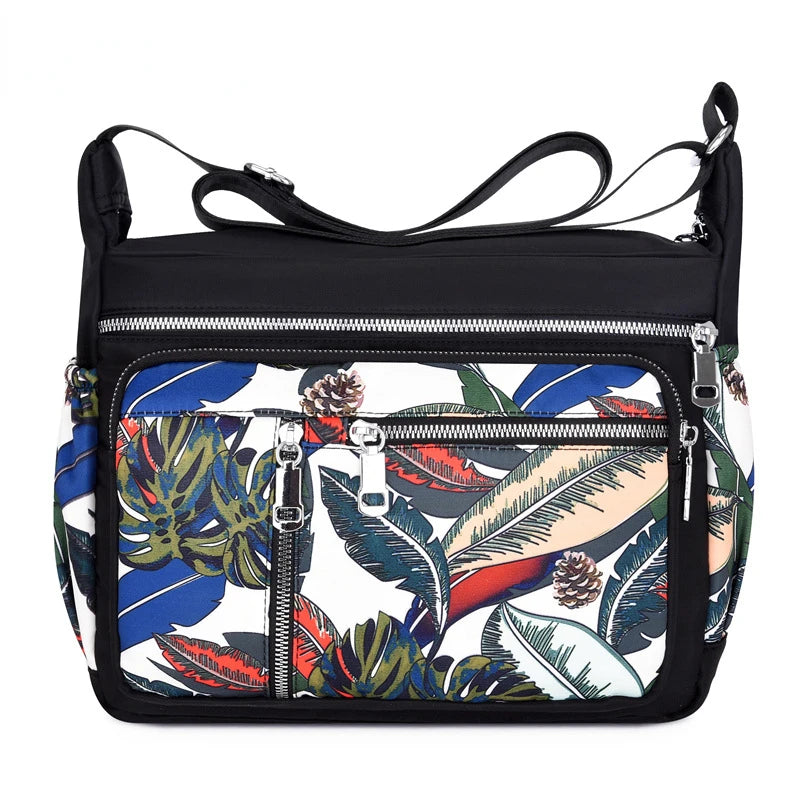 Floral Crossbody Bag Waterproof Nylon Shoulder Messenger Top-handle Handbag