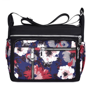 Floral Crossbody Bag Waterproof Nylon Shoulder Messenger Top-handle Handbag