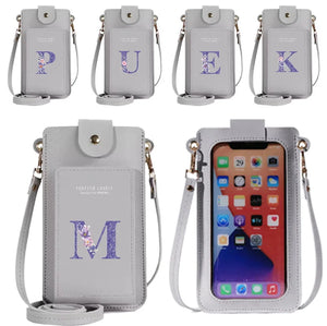 Purple Flower Print Crossbody Shoulder Bag Waterproof Wallet