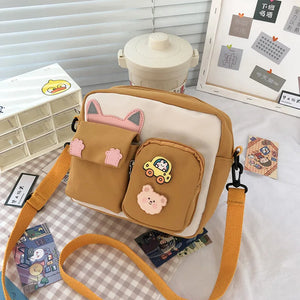 Women's Canvas Mini Shoulder Bag Girls Small Wallets Zipper Shopper Bag Cartoon