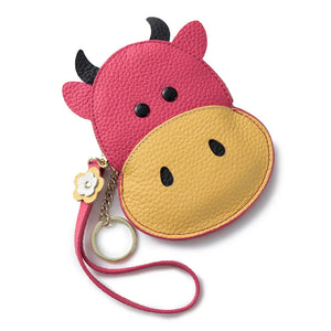 Cow Cartoon PU Wallet Zipper Purse Mini Handheld Money Pouch