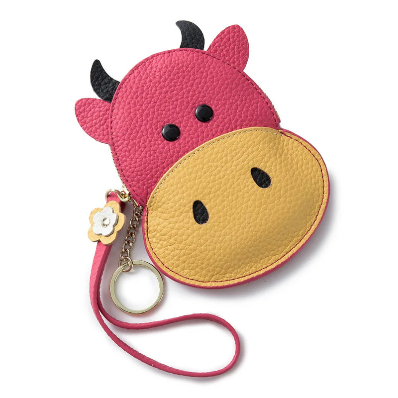 Cow Cartoon PU Wallet Zipper Purse Mini Handheld Money Pouch