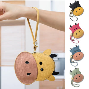 Cow Cartoon PU Wallet Zipper Purse Mini Handheld Money Pouch