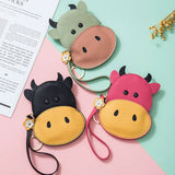 Cow Cartoon PU Wallet Zipper Purse Mini Handheld Money Pouch